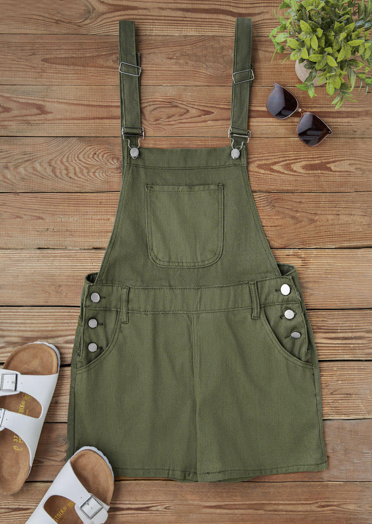

Jumpsuits & Rompers Button Pocket Overall Romper - Army Green in Green. Size