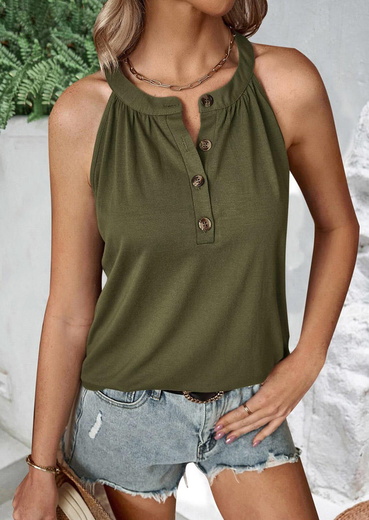 

Tank Tops Button Ruffled Halter Tank Top - Army Green in Green. Size