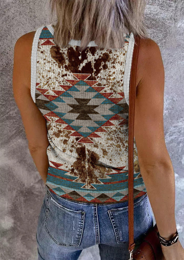 

Tank Tops Aztec Geometric Cow Snap Button Tank Top in Multicolor. Size
