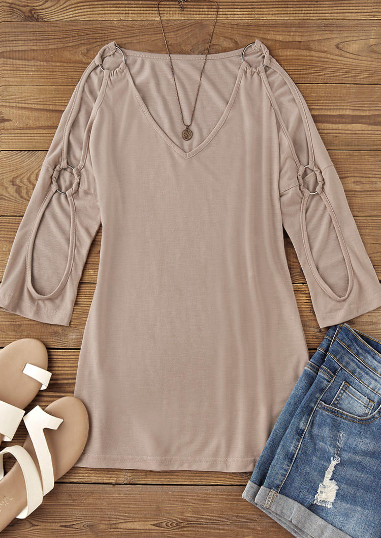 

Blouses Hollow Out V-Neck Cold Shoulder Blouse - Dark Apricot in Apricot. Size: L,M,,XL