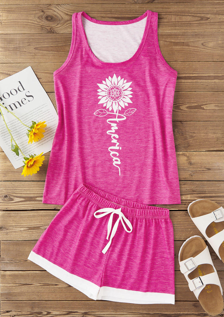 

Sleepwear America Sunflower Tank And Shorts Pajamas Set - Rose Red in Red. Size