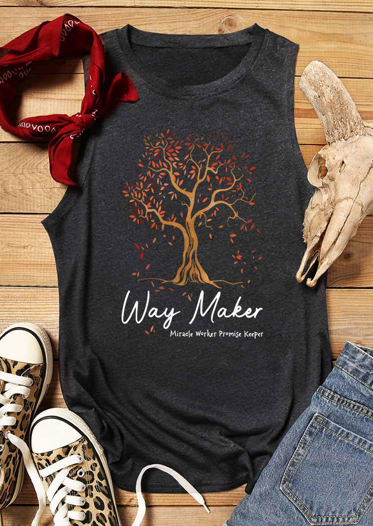 

Tank Tops Way Maker Miracle Worker Promise Keeper Tree Tank Top - Dark Grey in Gray. Size