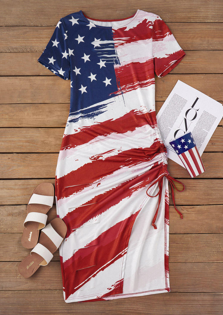 

Bodycon Dresses American Flag Cut Out Slit Bodycon Dress in Multicolor. Size: L,M,S