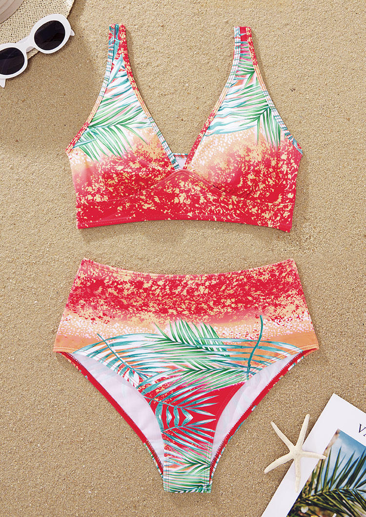 

Bikini Sets Palm Leaf Gradient High Waist Bikini Set in Multicolor. Size