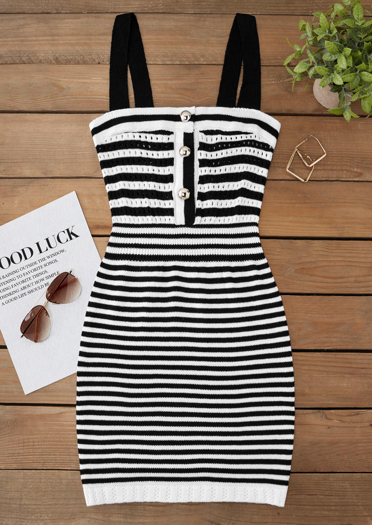 

Mini Dresses Striped Crochet Button Open Back Mini Dress in Multicolor. Size: L,,XL