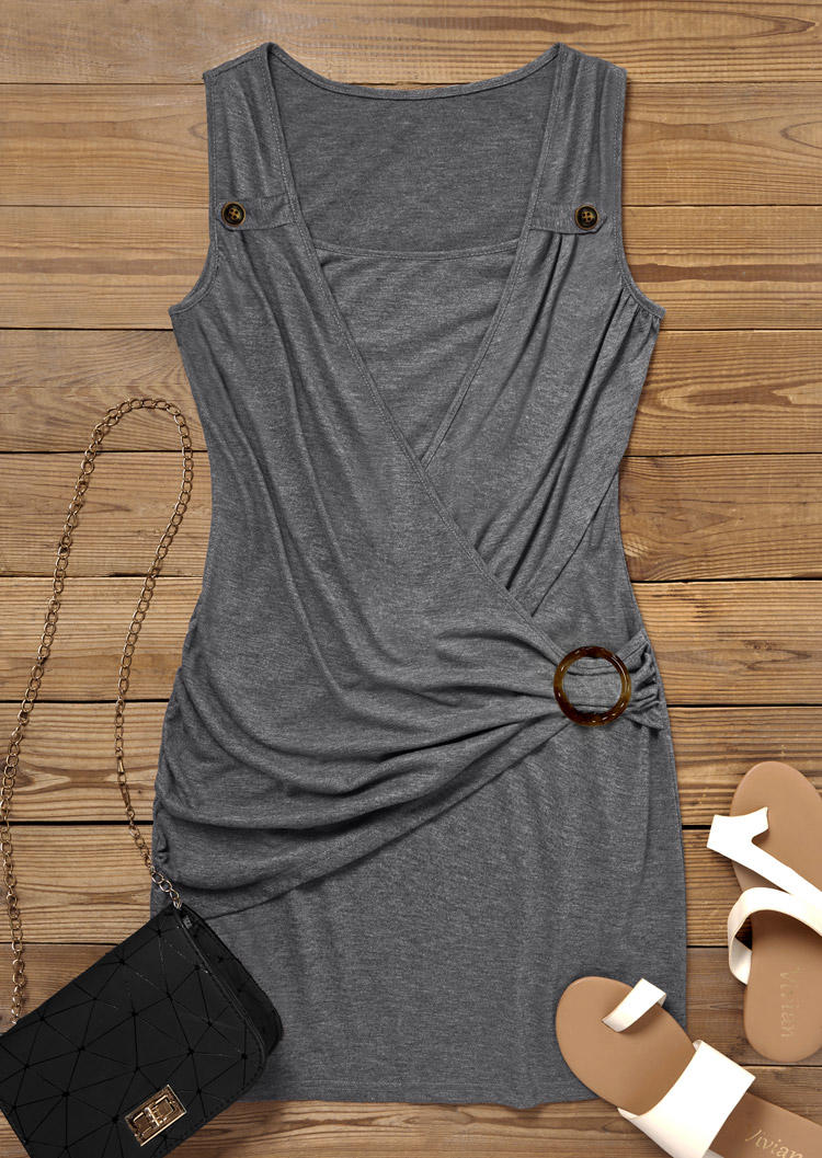 

Mini Dresses Button Ruched Sleeveless Mini Dress in Gray. Size