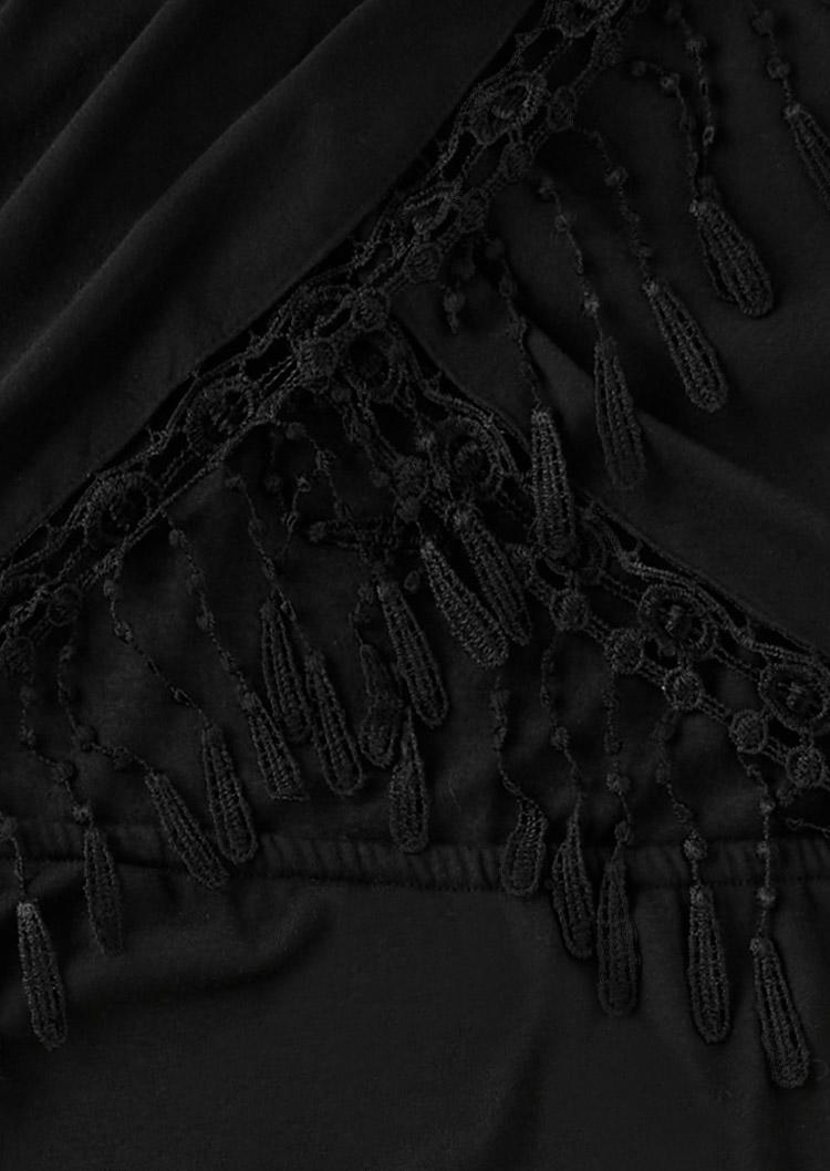 Criss-Cross Hollow Out Tassel Wrap Bodycon Dress - Black