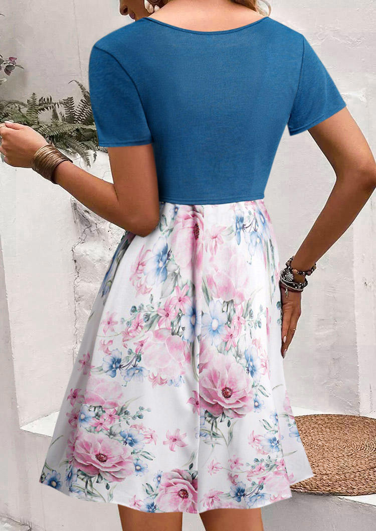 

Mini Dresses Floral Lace Up Fake Two-Piece Mini Dress in Blue. Size: L,M,,XL