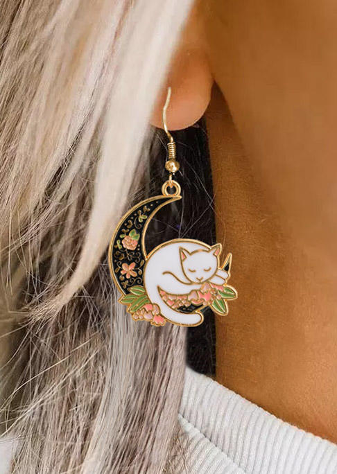 

Earrings Floral Cat Moon Earrings in Multicolor. Size