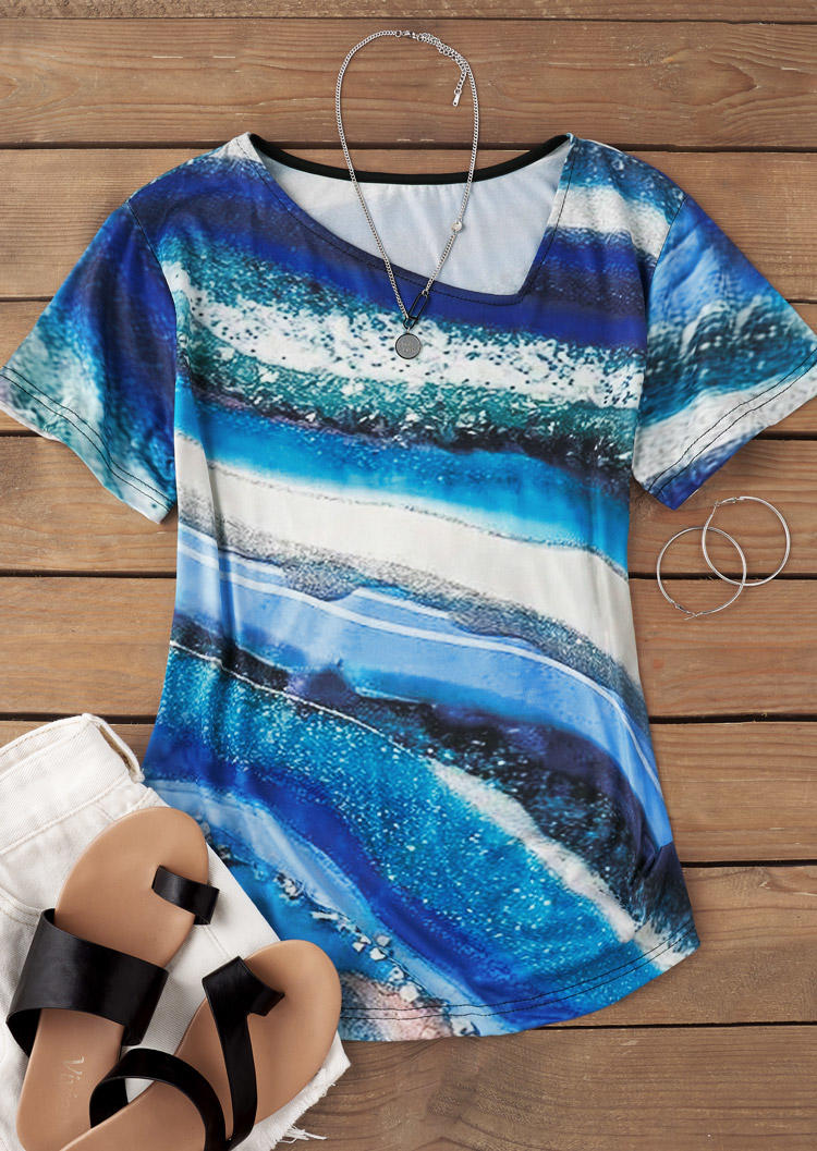 

Blouses Beach Short Sleeve Irregular Collar Blouse in Multicolor. Size: L,M