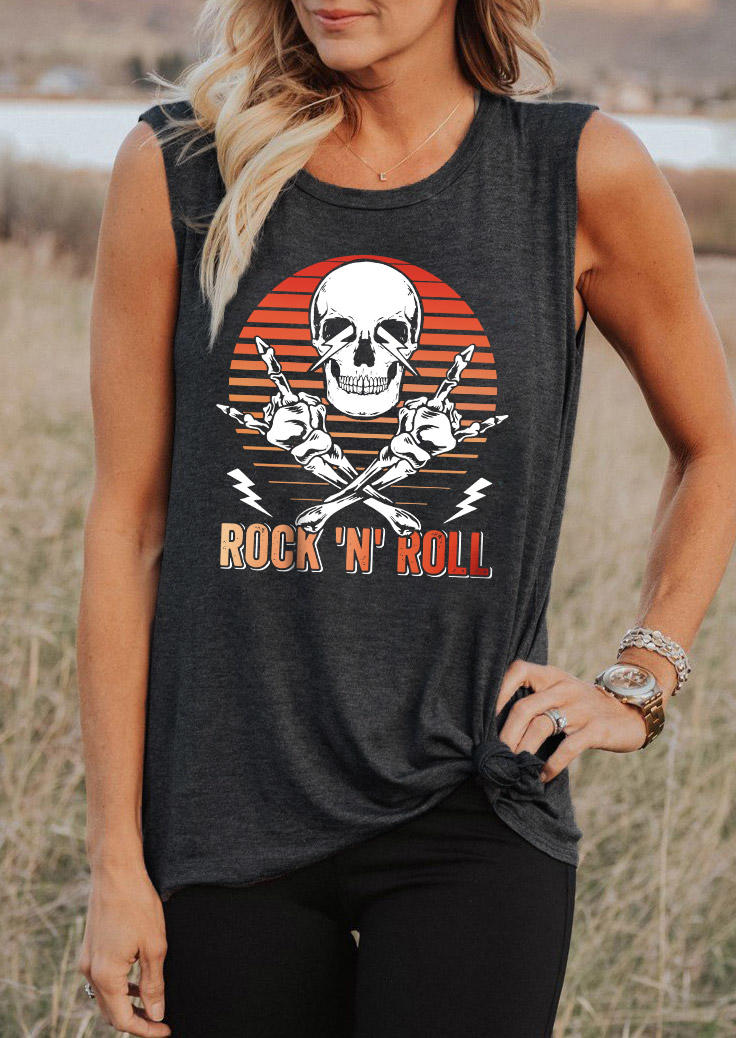

Tank Tops Rock 'N' Roll Skull Skeleton Hand O-Neck Tank Top - Dark Grey in Gray. Size