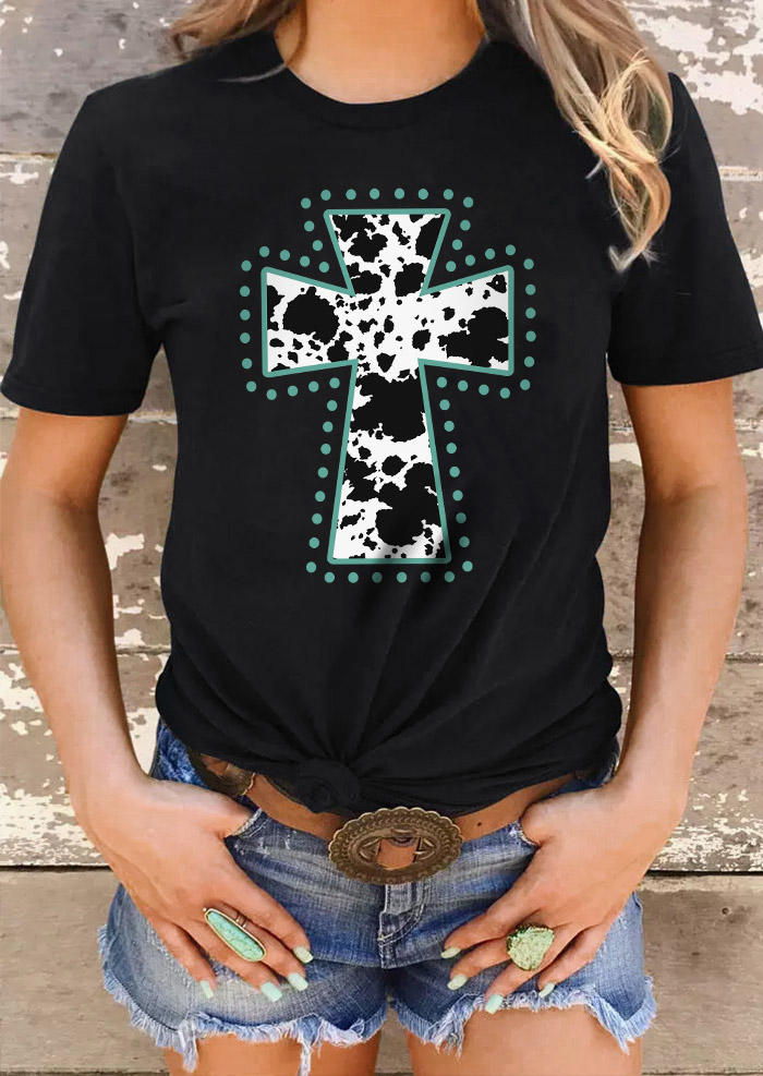 

T-shirts Tees Cow Cross O-Neck T-Shirt Tee in Black. Size