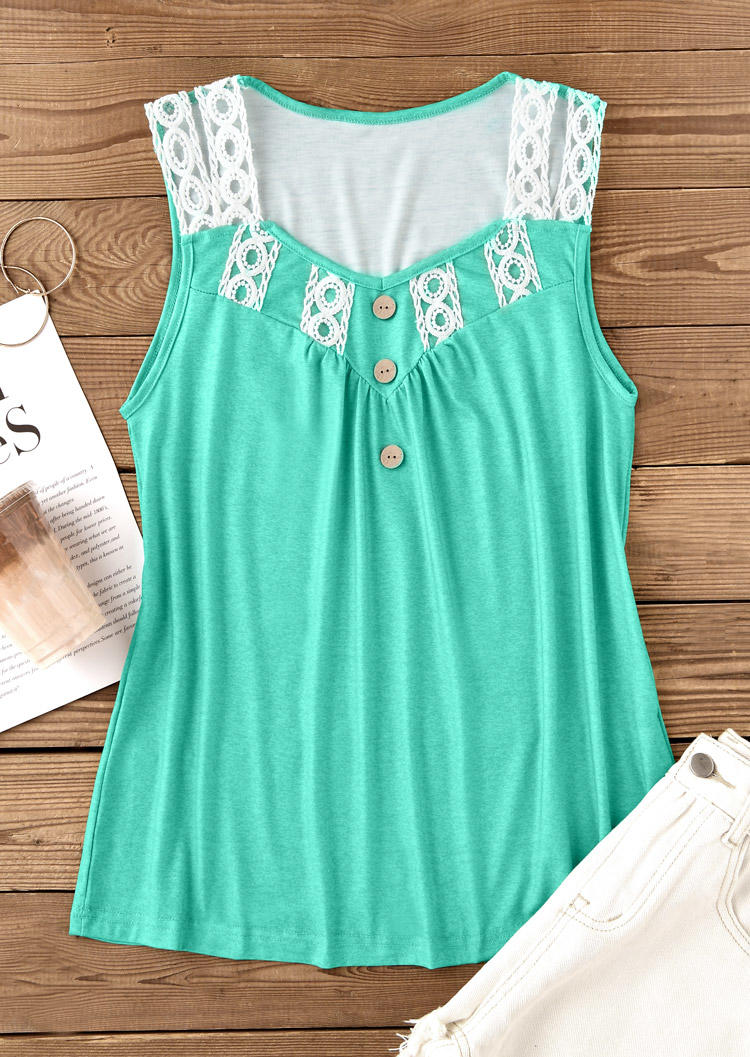 

Tank Tops Lace Ruffled Button Tank Top in Green. Size: L,M,,XL