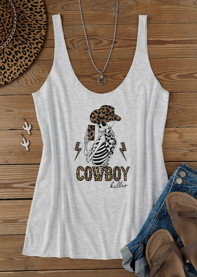 

Tank Tops Cowboy er Leopard Skeleton Tank Top - Light Grey in Gray. Size: L,M
