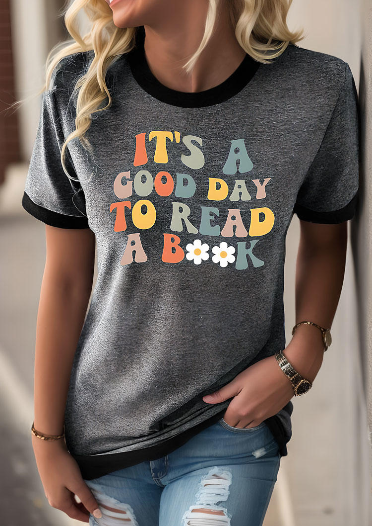 

T-shirts Tees It's A Good Day To Read A Book Daisy T-Shirt Tee in Gray. Size