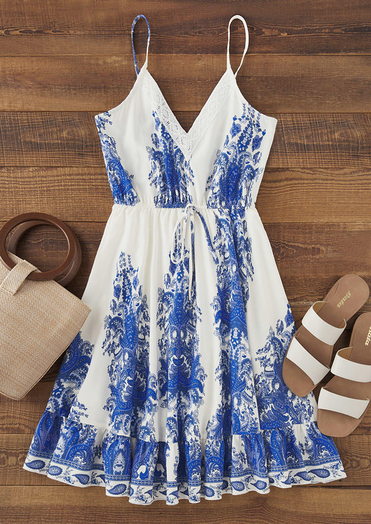 

Mini Dresses Ruffled Open Back Spaghetti Strap Mini Dress - Blue in Blue. Size