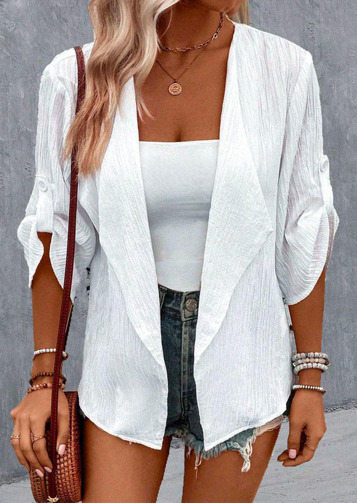 

Cardigans Chiffon Open Front Tab-Sleeve Cardigan in White. Size: L,M,,XL