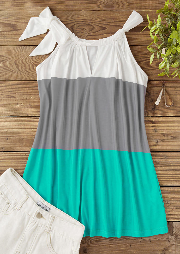 

Tank Tops Color Block Tie Hollow Out Ruffled Tank Top in Multicolor. Size: L,M,,XL