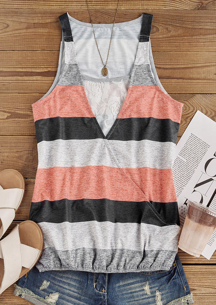 

Tank Tops Color Block Lace Wrap Fake Two-Piece Tank Top in Multicolor. Size: L,M,,XL