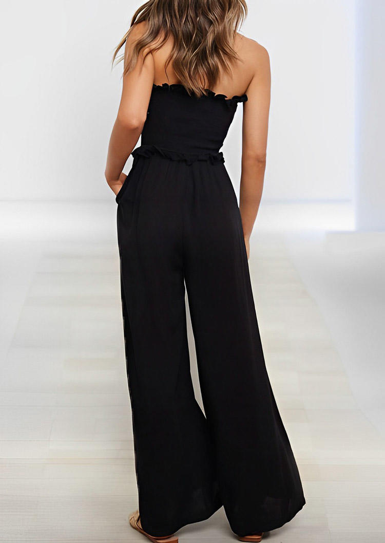 

Jumpsuits & Rompers Pocket Smocked Ruffled Bandeau Jumpsuit in Black. Size