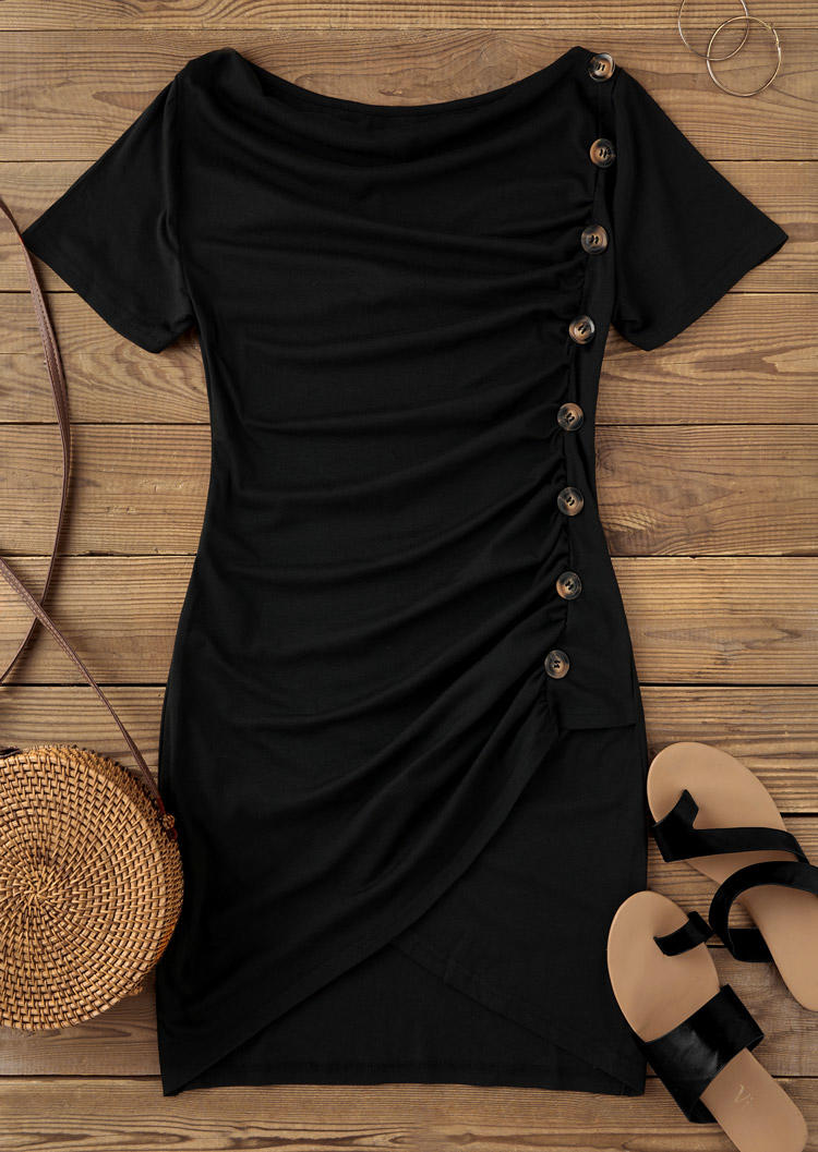 

Bodycon Dresses Ruched Button Bodycon Dress in Black. Size