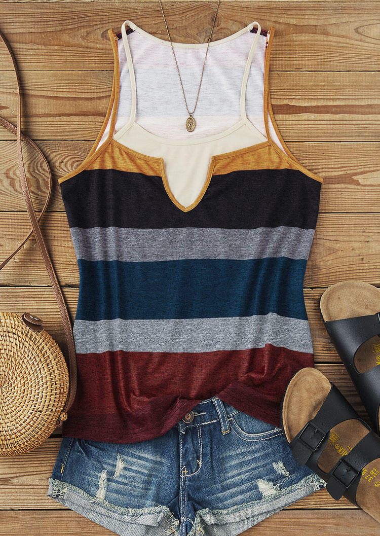 

Tank Tops Color Block Striped Fake Two-Piece Tank Top in Multicolor. Size