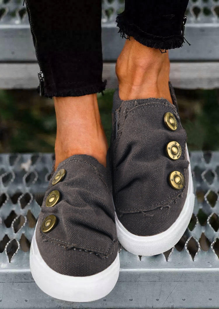 

Sneakers Button Slip On Round Toe Flat Sneakers in Gray. Size: ,38,39,40