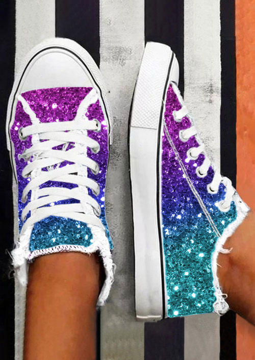 

Sneakers Gradient Glitter Frayed Lace Up Flat Sneakers in Multicolor. Size: ,38,39,40,41