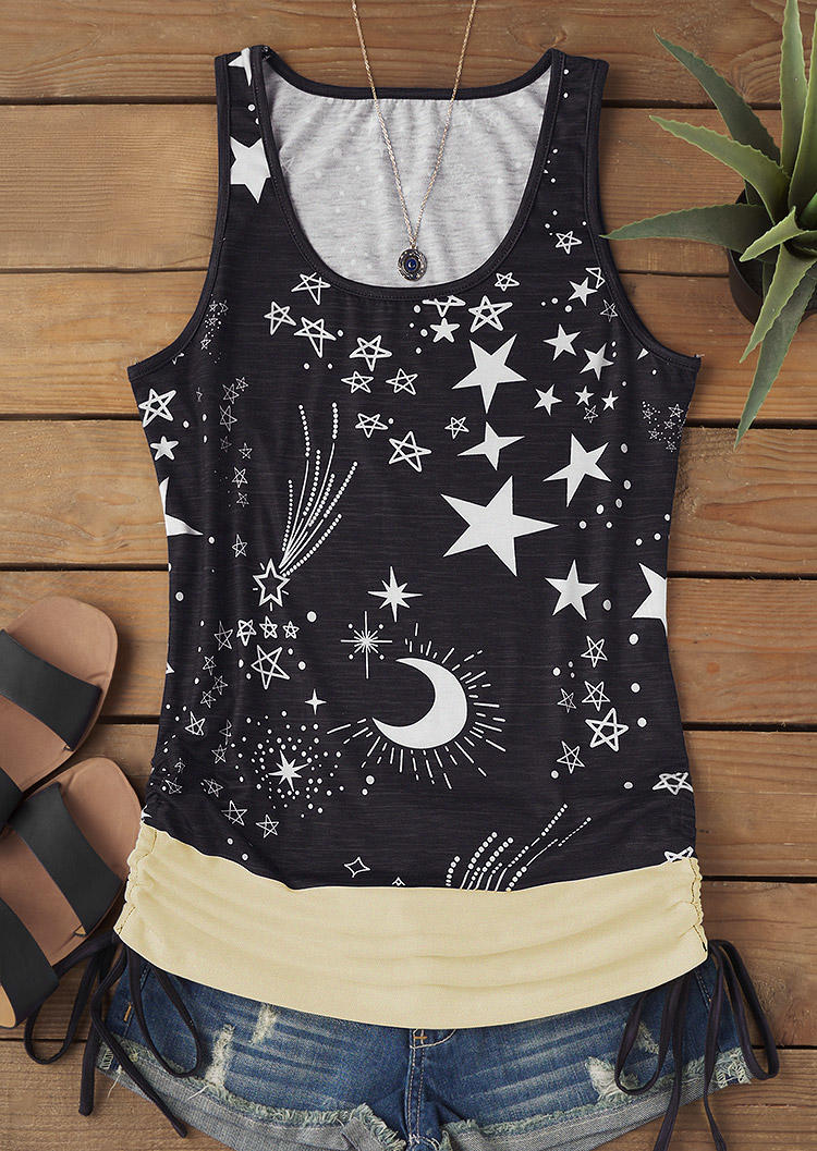 

Tank Tops Moon Star Drawstring Fake Two-Piece Tank Top in Black. Size: L,M,,XL