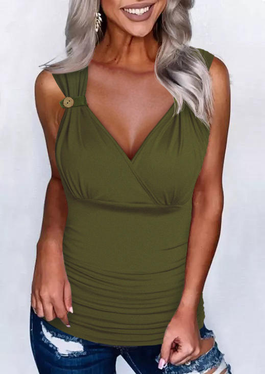 

Tank Tops Button Wrap Casual Tank Top in Green. Size: L,M,,XL
