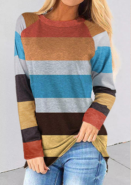 

Blouses Color Block Striped Long Sleeve Blouse in Multicolor. Size