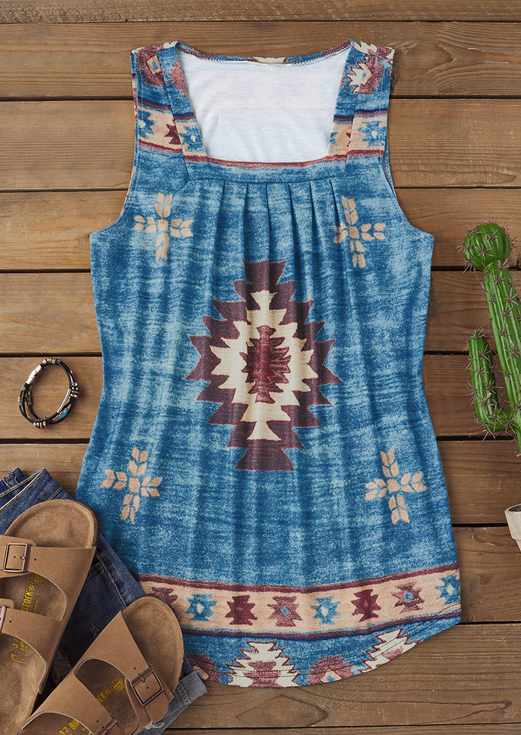 

Tank Tops Aztec Geometric Square Collar Tank Top in Multicolor. Size