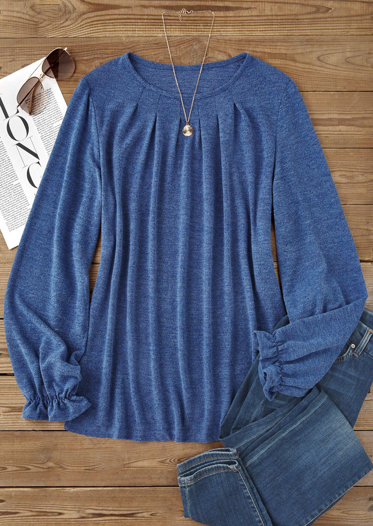 

Blouses Ruffled Elastic Cuff Long Sleeve Blouse - Royal Blue in Blue. Size: L