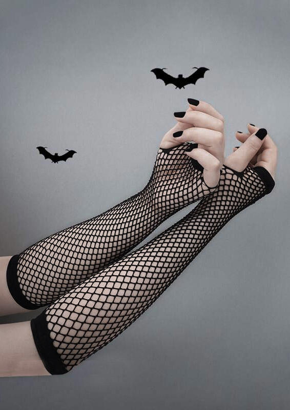 

Gloves Halloween Fishnet Hollow Out Fingerless Gloves in Black. Size
