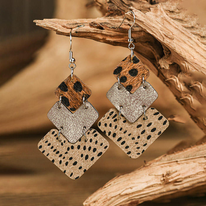 Leopard PU Leather Hook Earrings