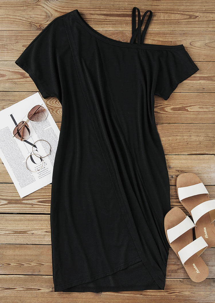 

Mini Dresses Criss-Cross Hollow Out Wrap One Sided Cold Shoulder Mini Dress in Black. Size: L,M