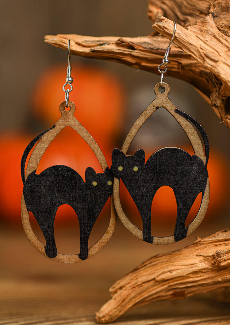 

Earrings Cat Hollow Out Wooden Earrings in Black. Size