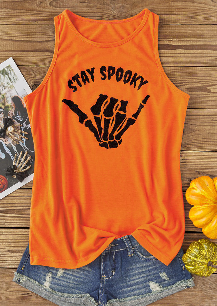 

Tank Tops Halloween Stay Spooky Skeleton Hand Tank Top in Orange. Size: L