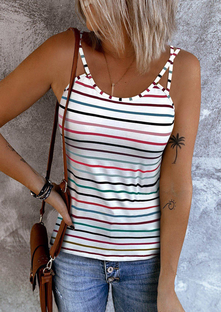 

Tank Tops Striped Lace Splicing Hollow Out Camisole in Multicolor. Size: L,M,,XL