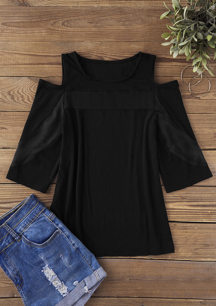 

Blouses Mesh Elegant Cold Shoulder Blouse in Black. Size: L,M,,XL