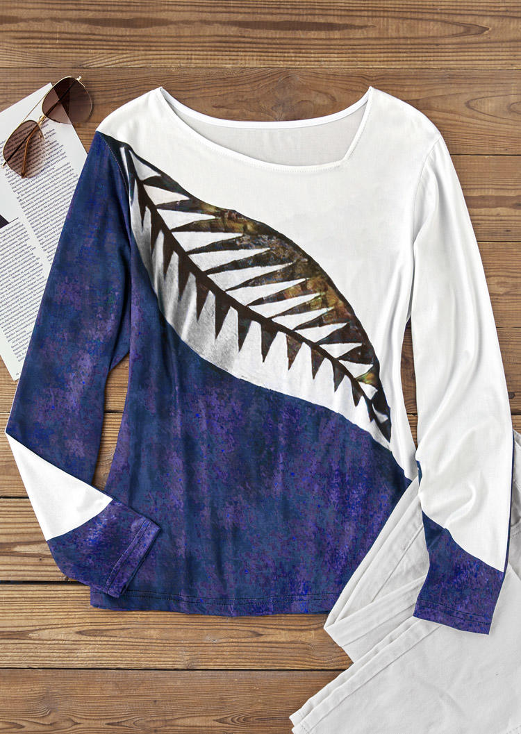 

Blouses Color Block Leaf Slash Neck Long Sleeve Blouse in White. Size: L,M,,XL
