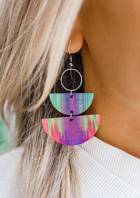 Colorful Gradient Hollow Out Circle Hook Earrings