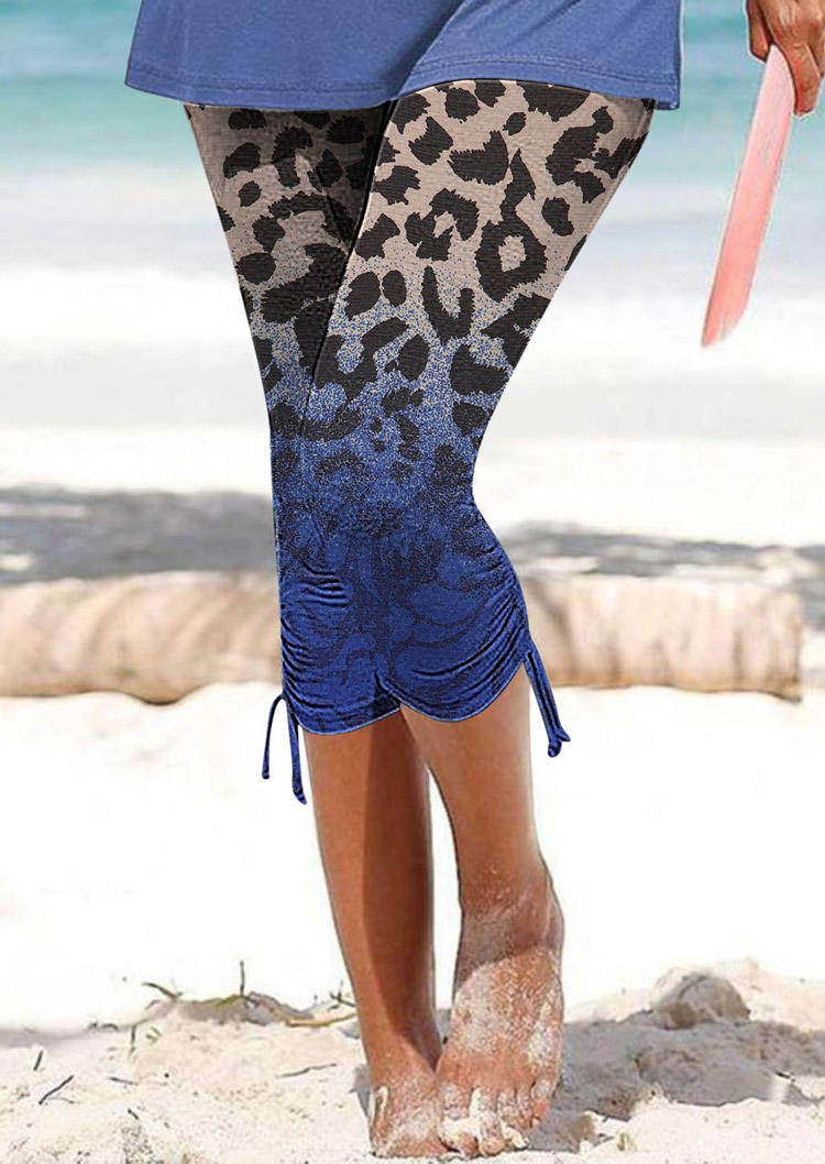 Leopard Gradient Drawstring Capri Leggings