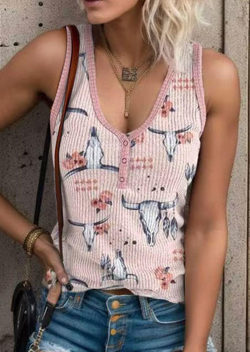 

Tank Tops Floral Steer Skull Snap Button Tank Top in Pink. Size