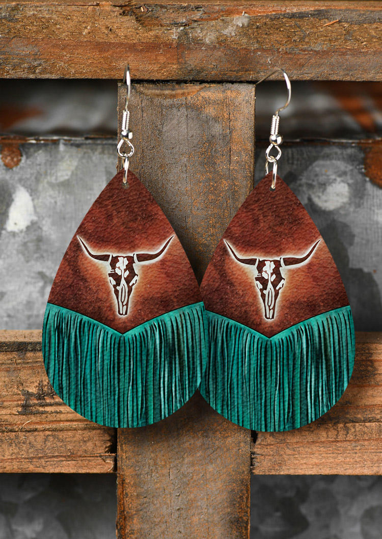 

Earrings Steer Skull Fake Tassel Water Drop Earrings in Multicolor. Size