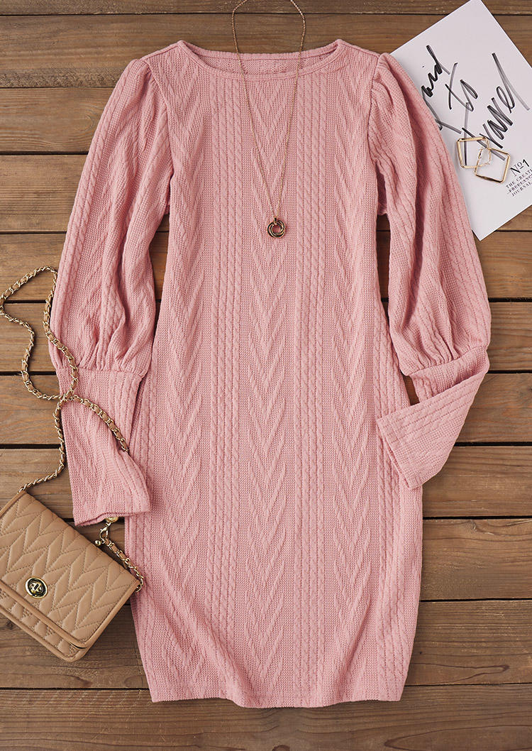 

Bodycon Dresses Knitted Long Sleeve Bodycon Dress in Pink. Size: L