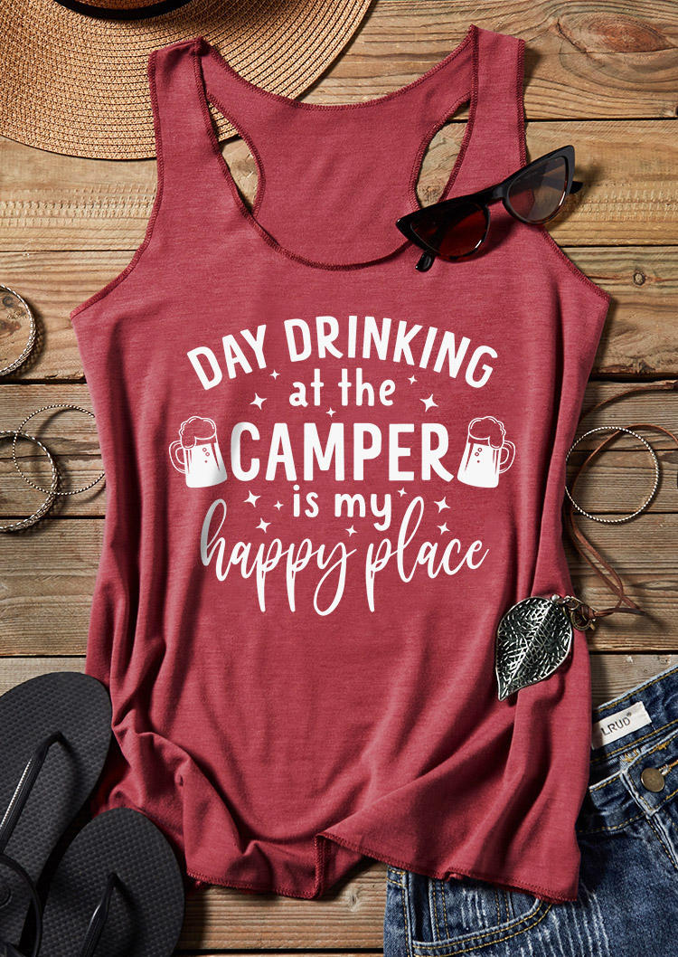 

Tank Tops Day Drinking At The Camper Is My Happy Place Racerback Tank Top - Brick Red in Red. Size