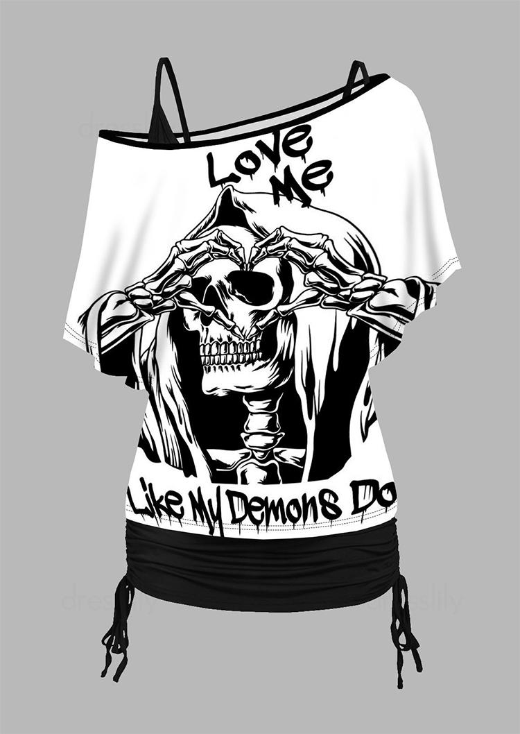 

Blouses Love Me Like My Demons Do Fake Two-Piece Blouse in White. Size