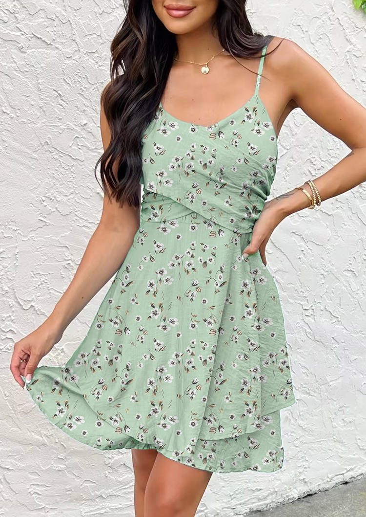 Ditsy Floral Criss-Cross Open Back Mini Dress