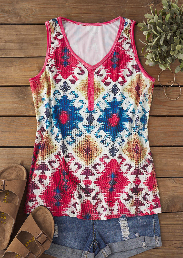 

Tank Tops Aztec Geometric Ribbed Tank Top in Multicolor. Size: L,M,,XL